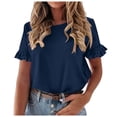 thumbnail image 1 of Gerichy Womens Summer Tops, Women's Short Sleeve Casual T Shirts Summer Ruffle Plain Round Neck Loose Fit Tee Blouse Tops, 1 of 5