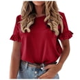 thumbnail image 1 of Gerichy Womens Summer Tops, Women's Short Sleeve Casual T Shirts Summer Ruffle Plain Round Neck Loose Fit Tee Blouse Tops, 1 of 5