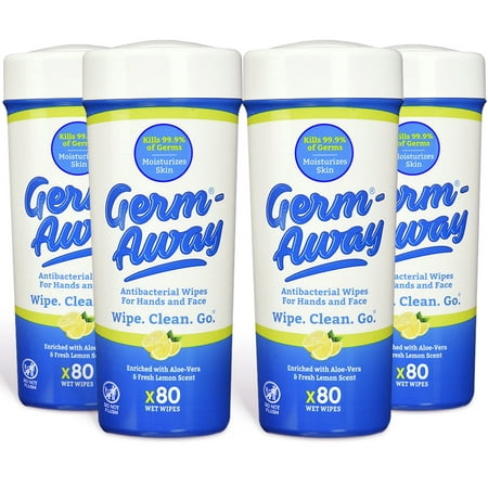 Germ-Away Lemon Scent Antibacterial Hand Wipes Canister 80ct, 4pk