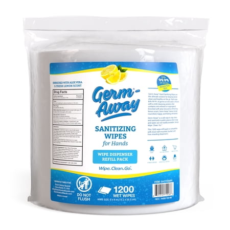 Germ-Away Sanitizing Hand Wipes Refill Rolls, 1200 Count, Replacement Pouch for Dispensers, Bulk Refill