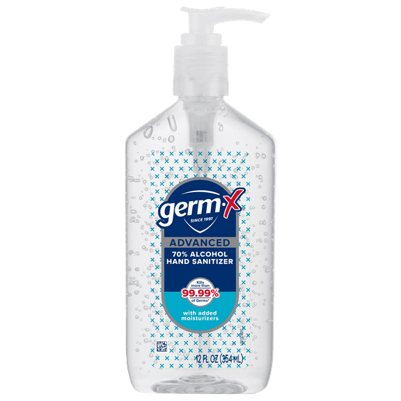 Germ-X Advanced Hand Sanitizer with Pump, Alcohol & Moisturizers, Original Fresh Scent, 12 fl oz.