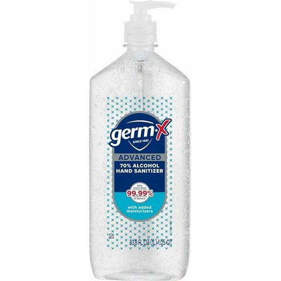 Germ-X Advanced Hand Sanitizer with Pump, Alcohol & Moisturizers, Original Fresh Scent, 33.8 fl oz.