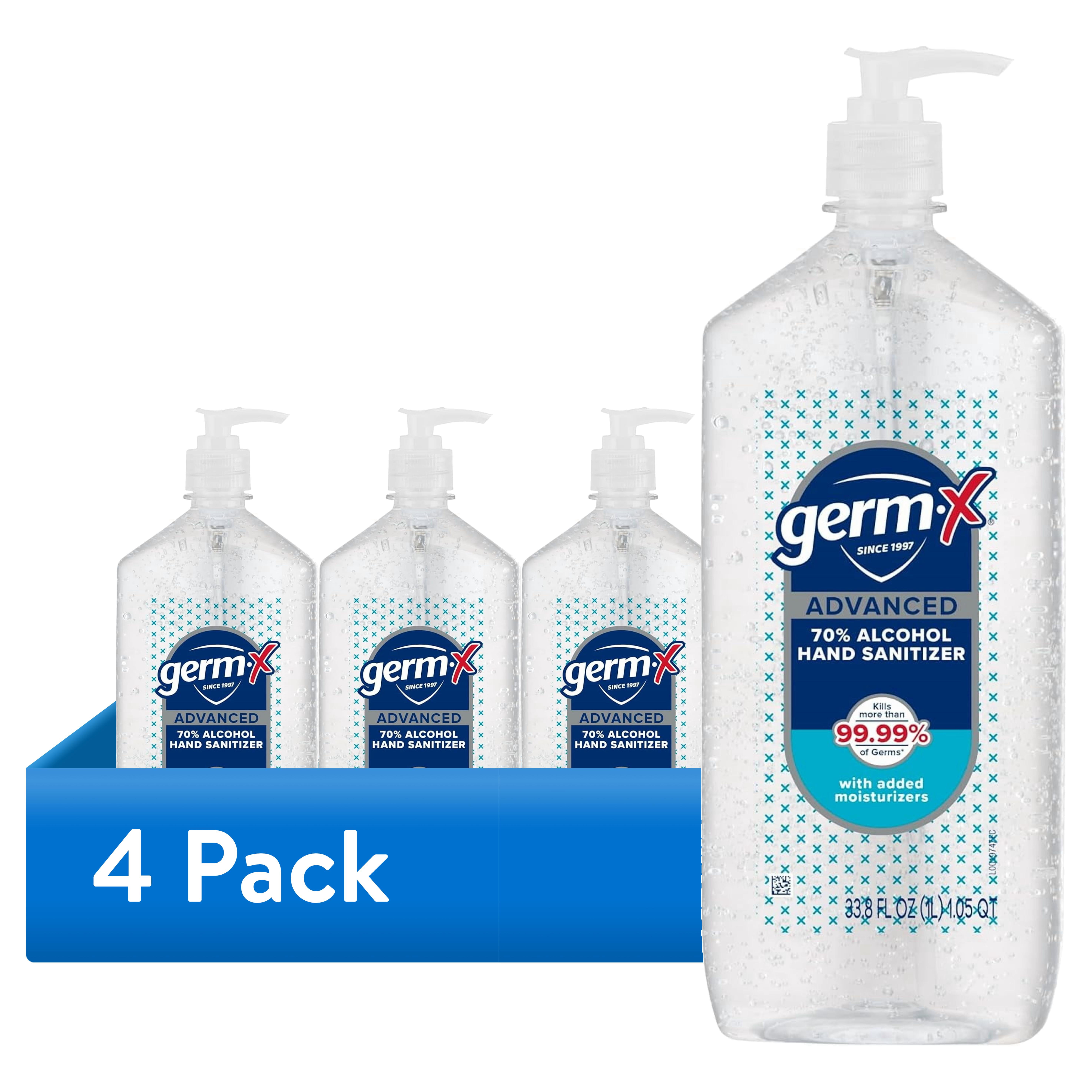 (4 pack) Germ-X Advanced Hand Sanitizer with Pump, Alcohol & Moisturizers, Original Fresh Scent, 33.8 fl oz.