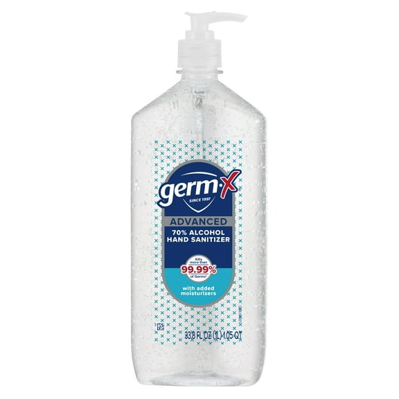 Germ-X Advanced Hand Sanitizer with Pump, Alcohol & Moisturizers, Original Fresh Scent, 33.8 fl oz.