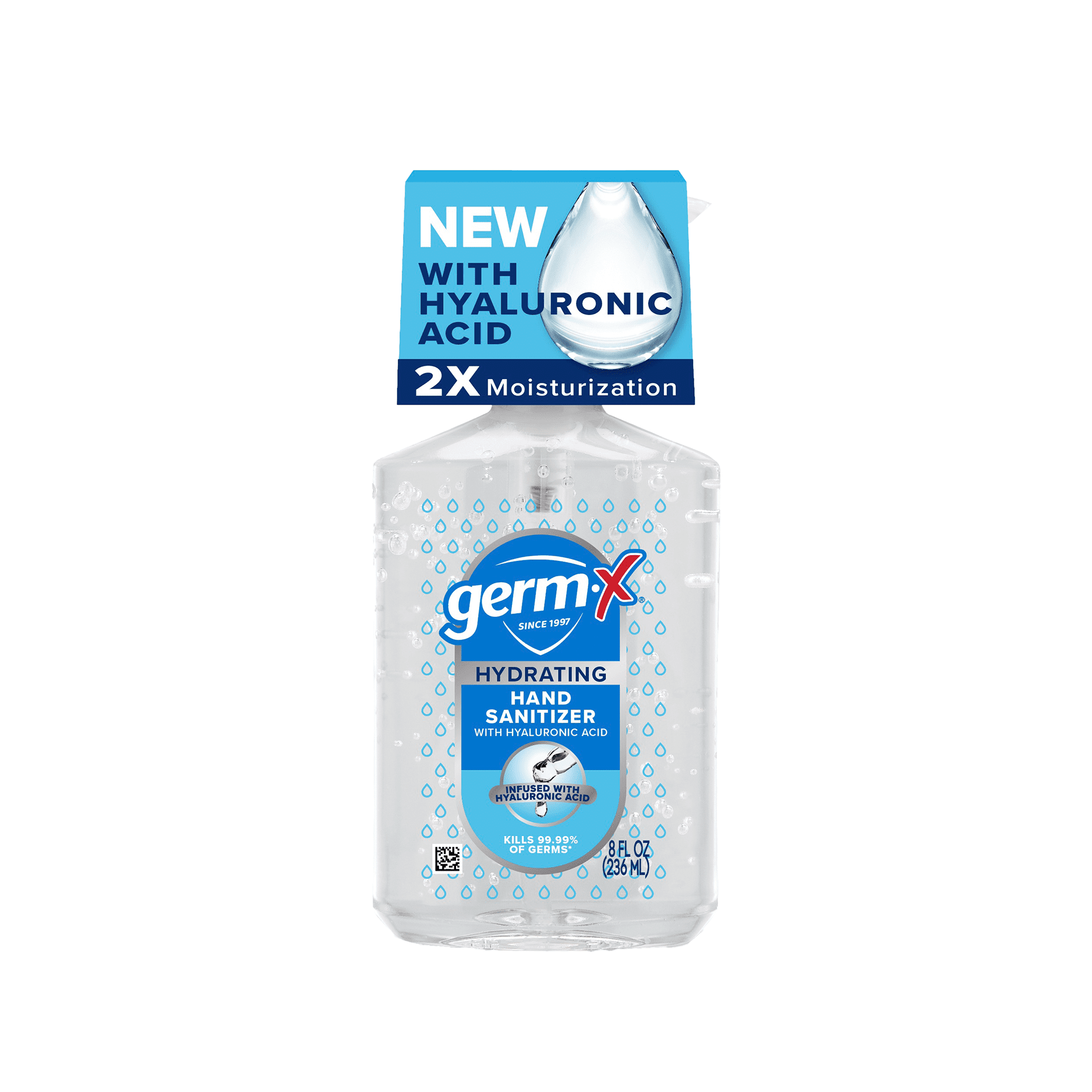 Germ-X Hand Sanitizer, Hydrating with Hyaluronic Acid, 8 Fl Oz Pump Bottle, Instant & No Rinse Formula, Sanitizing Liquid Gel safe on all Skin Types
