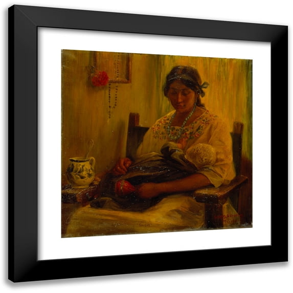 Germán Gedovius 12x12 Black Modern Framed Museum Art Print Titled - Woman from Tehuantepec (circa 1917)