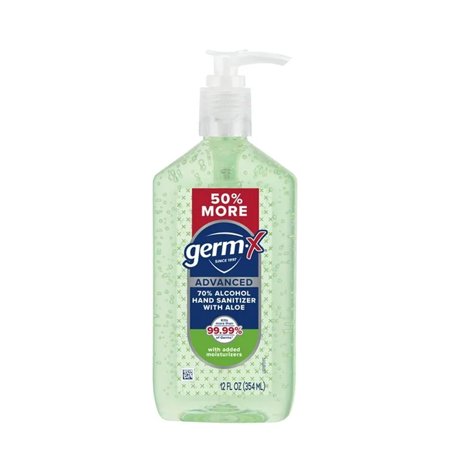 Germ-x Advanced Hand Sanitizer, Aloe, Pump Bottle, 12 Fluid Ounce 50% More