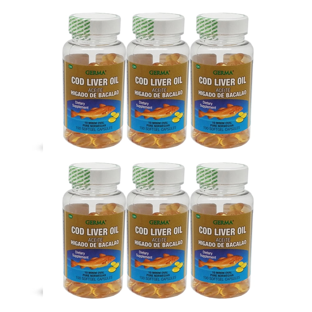 Germa Cod Liver Oil Natural Dietary Supplement, 100 Capsules, Pack of 6