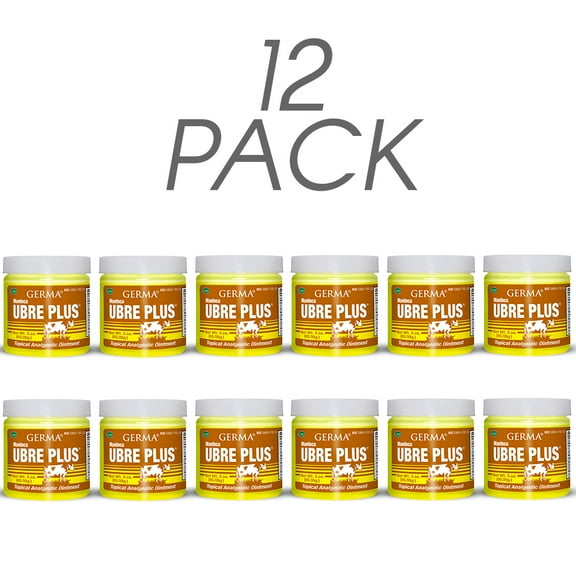 Germa Manteca Ubre Plus. Natural Topical Analgesic Ointment. Fast Relief For Minor Aches, Pains and Strains. Yellow. 3 oz. Pack of 12