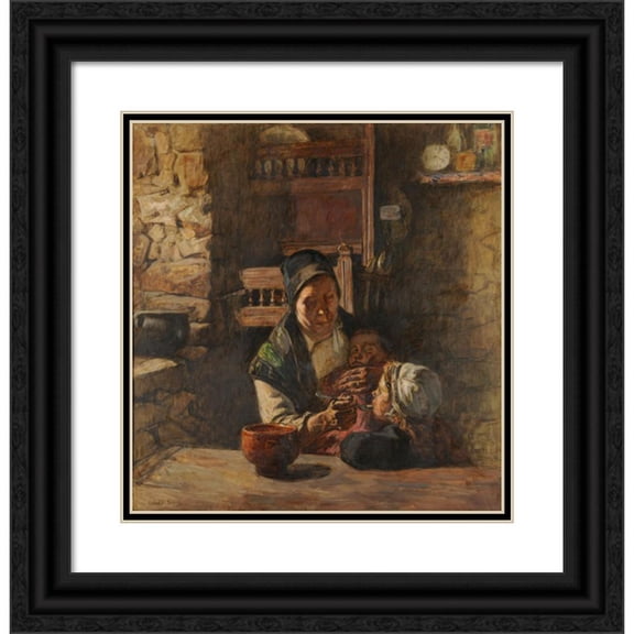Germain David-Nillet 12x13 Black Ornate Wood Framed Double Matted Museum Art Print Titled: The Mother (1904)