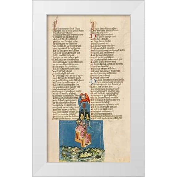 German 15th Century 10x14 White Modern Wood Framed Museum Art Print Titled - Alexander the Great in the Air