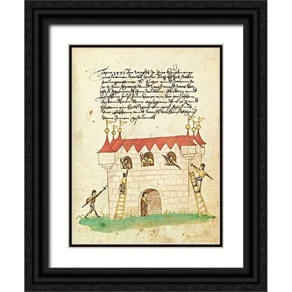 German 16th Century 12x14 Black Ornate Wood Framed with Double Matting Museum Art Print Titled - Civic festival of the Nuremberg Schembartlauf - Castle