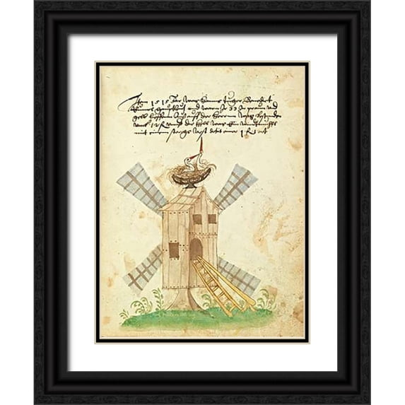 German 16th Century 15x18 Black Ornate Wood Framed with Double Matting Museum Art Print Titled - Civic festival of the Nuremberg Schembartlauf - Windmill