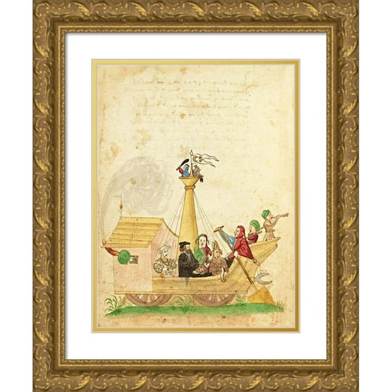 German 16th Century 15x18 Gold Ornate Wood Framed with Double Matting Museum Art Print Titled - Civic festival of the Nuremberg Schembartlauf - Ship Float