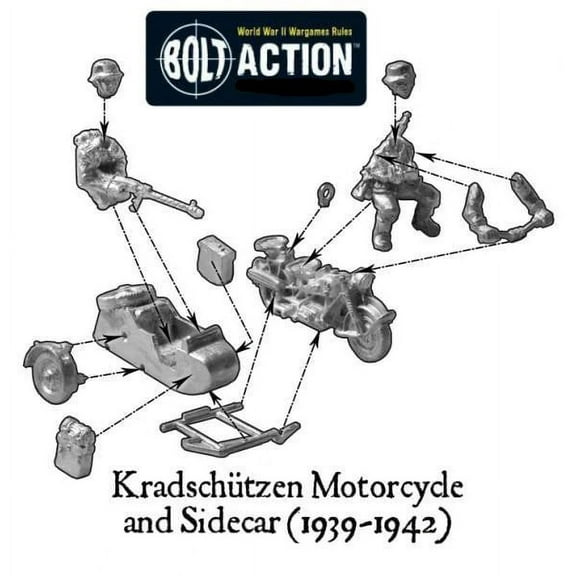 Warlord Games Kradschutzen Motorcycle w/Sidecar New