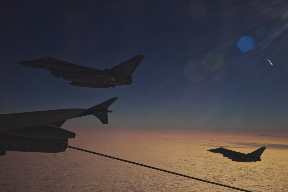 German Air Force Eurofighter Typhoon aircraft refueling over France Canvas Art - Timm ZiegenthalerStocktrek Images (17 x 12)