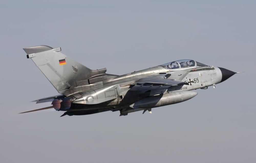 German Air Force Tornado ECR taking off over Germany Canvas Art - Timm ZiegenthalerStocktrek Images (35 x 23)