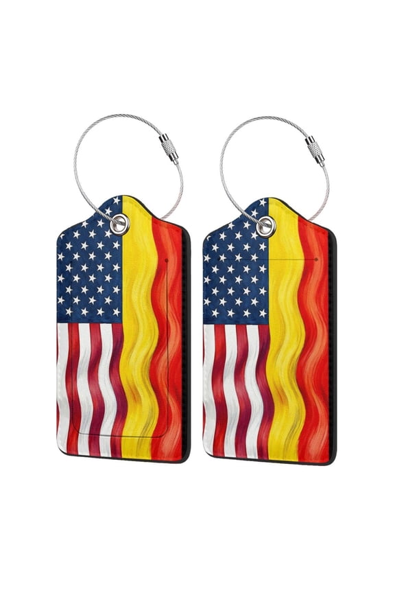 German America Flag Leather Luggage Tags with Full Privacy Cover Stainless Steel Loop for Travel Bag Suitcase 1 PCS