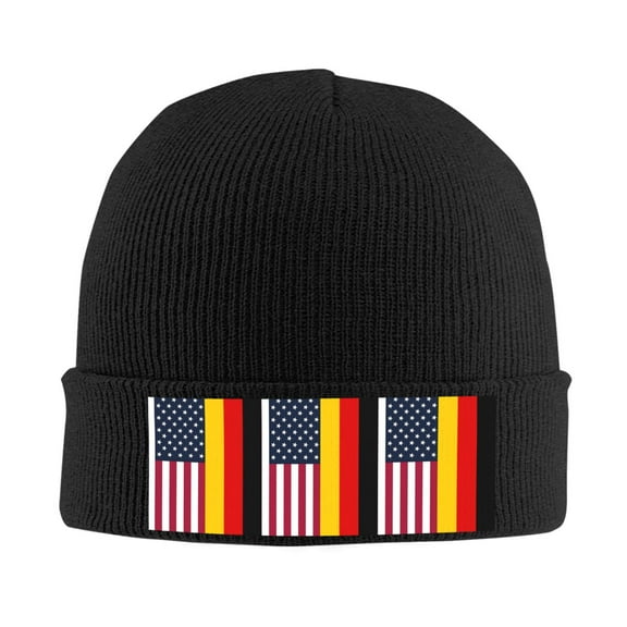 German America Flag Winter Beanie Hats for Men Women Warm Cozy Knitted Cuffed Skull Cap Black
