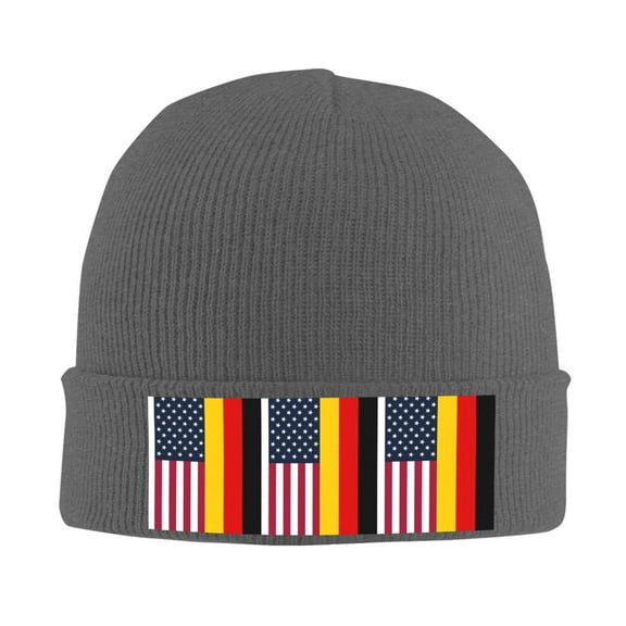 German America Flag Winter Beanie Hats for Men Women Warm Cozy Knitted Cuffed Skull Cap Deep Heather
