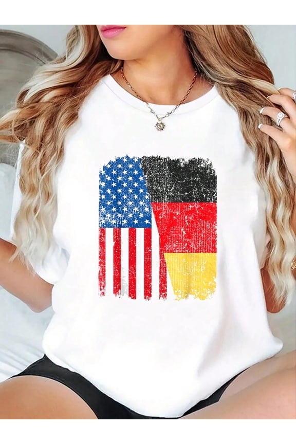 German American Flag Half USA Germany Root Proud T-Shirt - Soft 100% Cotton Short Sleeve, Summer Outdoor Essential For Men Women - Perfect For Daily Wear, Hiking, And Travel