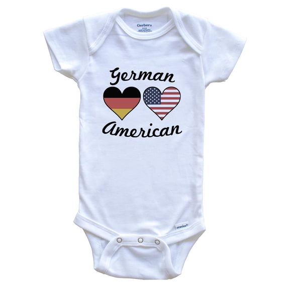 German American Flag Hearts Baby Bodysuit, 3-6 Months White