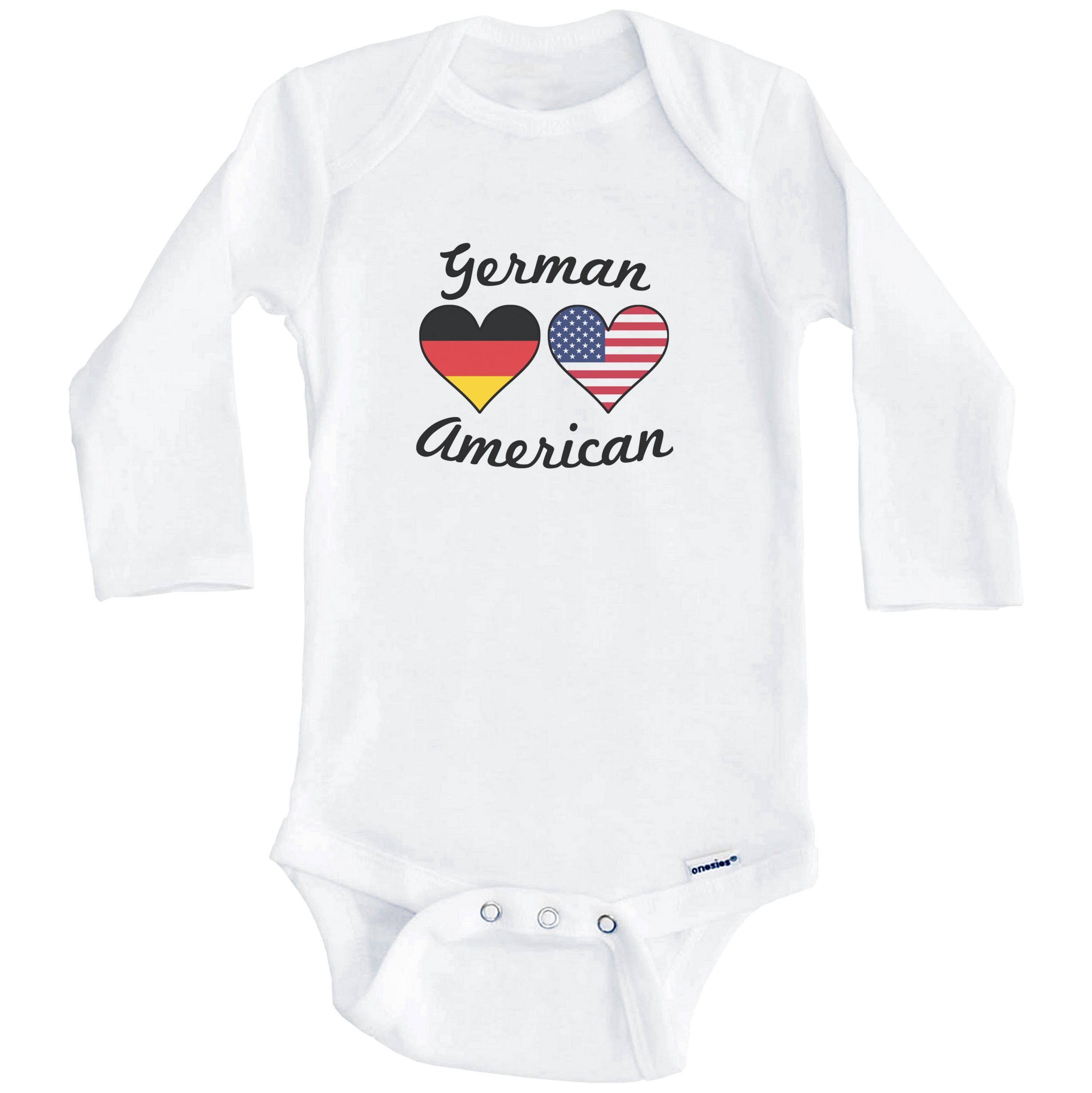 German American Flag Hearts Germany One Piece Baby Bodysuit (Long Sleeve), 3-6 Months White