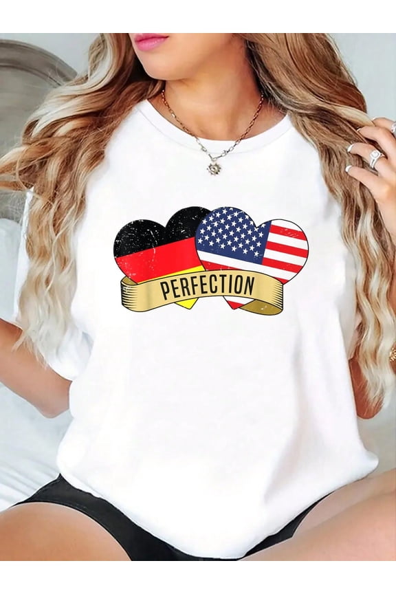 German American Flag Shirt Germany And USA Flag Heart T-Shirt - Soft 100% Cotton Short Sleeve, Summer Outdoor Essential For Men Women - Perfect For Daily Wear, Hiking, And Travel