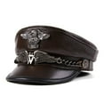 German Army Cap Natural Leather Flat Top Hat Men's Cowhide Captain's