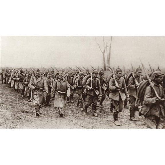 German & Austrian Soldiers Marching Shoulder to Shoulder Against The Russians During World War I From The Illustrated War News 1915 Poster Print - 38 x 22 - Large