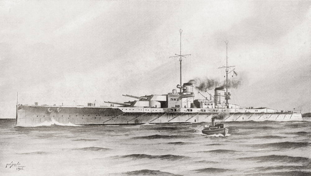 The German Battle Cruiser Lutzow Badly Damaged By The British Fleet In The Battle Of Jutland Bank During World War I From The Year 1916 Illustrated Canvas Art - Ken Welsh Design Pics (40 x 22)