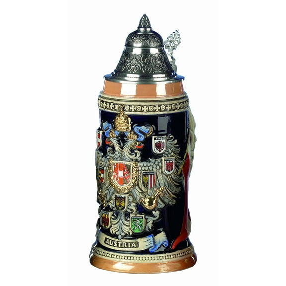 German Beer Stein Austria Coat of Arms Stein 0.75 liter tankard, beer mug