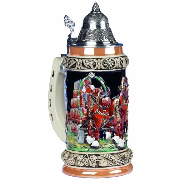 German Beer Stein Beerwaggon relief stein 0.75 liter tankard, beer mug