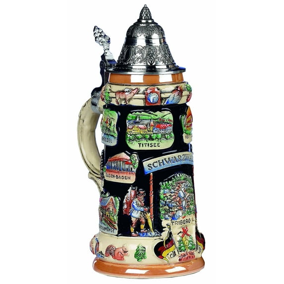 German Beer Stein Black Forest panorama stein 0.75 liter tankard, beer mug KI 309-SH 0,75L Schwarzwald