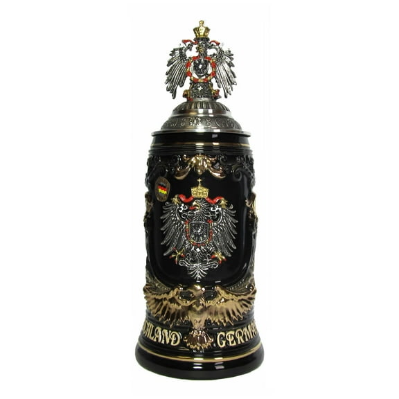 German Beer Stein Deutschland Shield Stein, Goldeaglehandle 0.6 liter tankard, beer mug