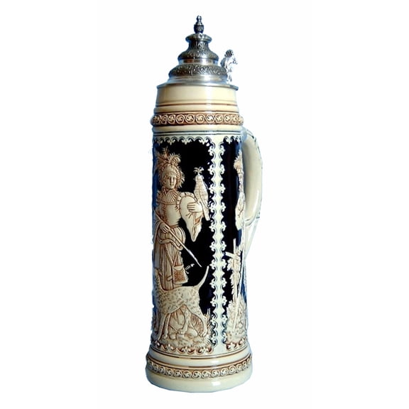 German Beer Stein Diana goddess of hunting Giantstein, replica from year 1885 2 liter tankard, beer mug, Limitaet 2004