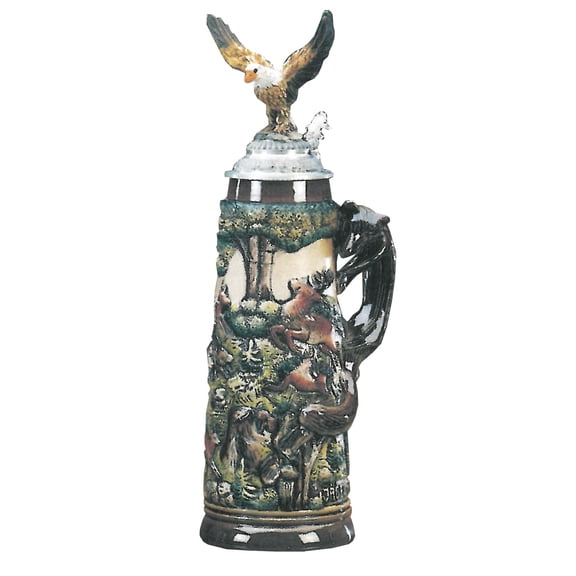 German Beer Stein Eagle Hunting Stein 1 Liter tankard, beer mug