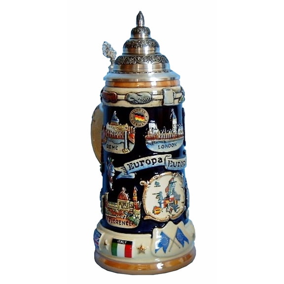 German Beer Stein Europe Panorama Stein 0.75 liter tankard, beer mug