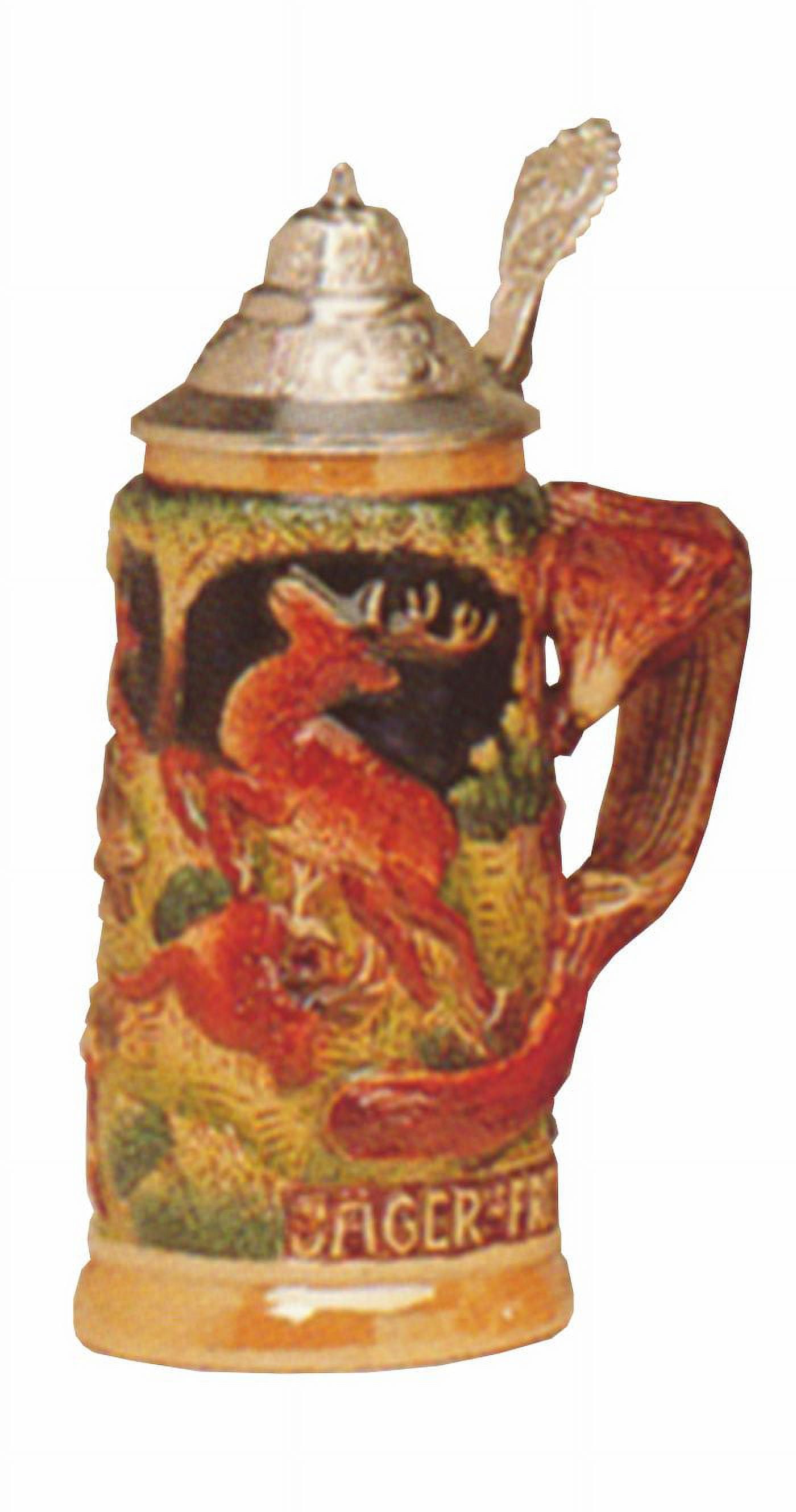 German Beer Stein Fox handle hunting stein 0.4 liter tankard, beer mug