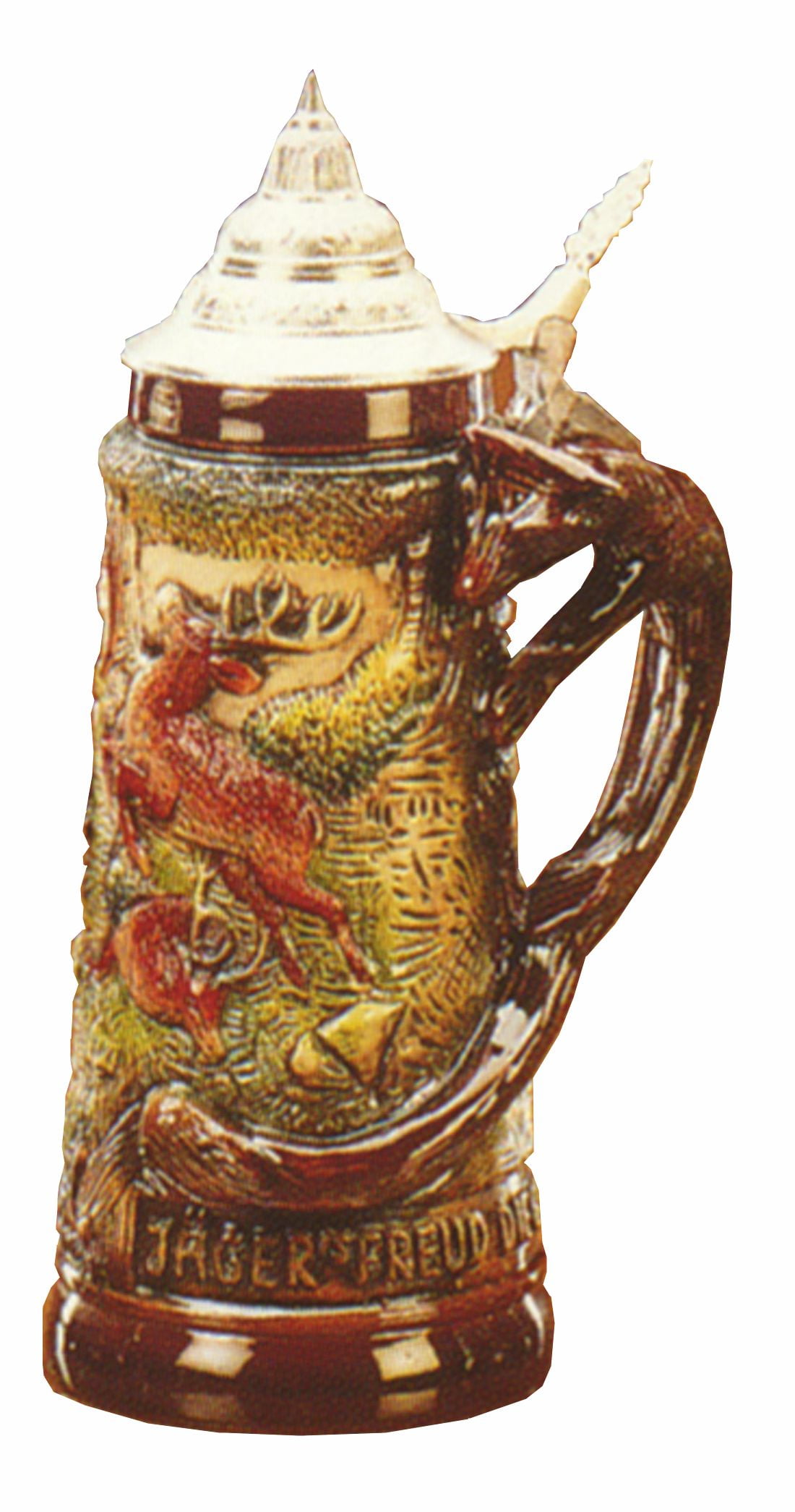 German Beer Stein Fox handle hunting stein 1 liter tankard, beer mug