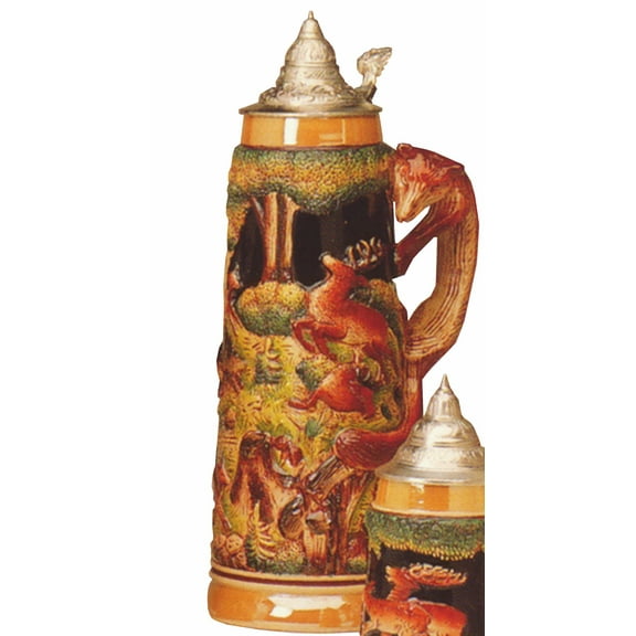 German Beer Stein Fox handle hunting stein 2 liter tankard, beer mug