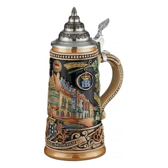 German Beer Stein Munich Hofbruhaus Mnchen HB relief stein 0.5 liter tankard, beer mug King Werk KI 1000176
