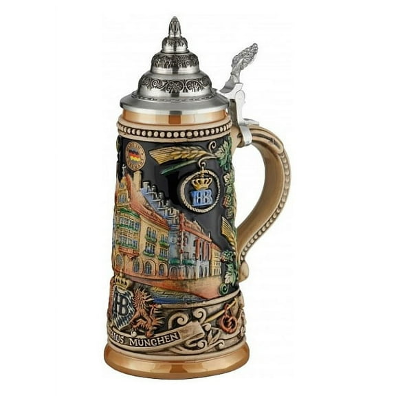 German Beer Stein Munich Hofbruhaus Mnchen HB relief stein 0.5 liter tankard, beer mug King Werk KI 1000176