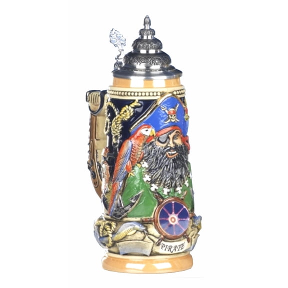 German Beer Stein Pirate Blackbeard Relief Stein 0.5 liter tankard, beer mug