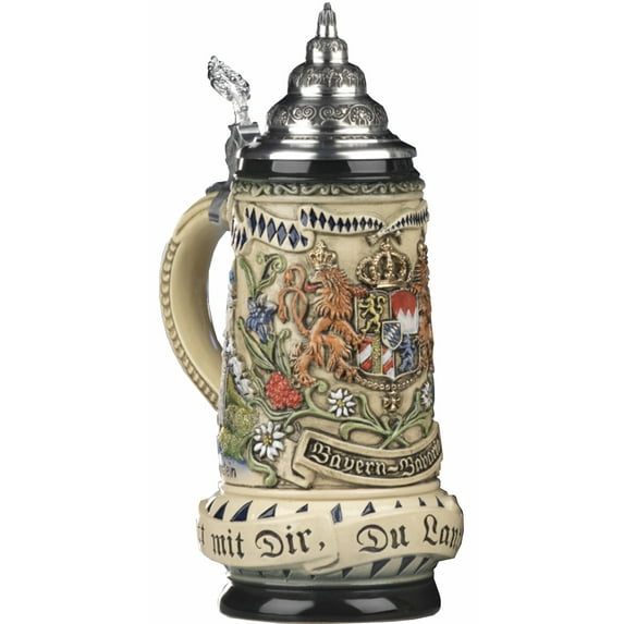 German Beer Stein Rustic Bavaria Stein, 0.5 liter tankard, beer mug KI 393-RU 0,5L Bayern.