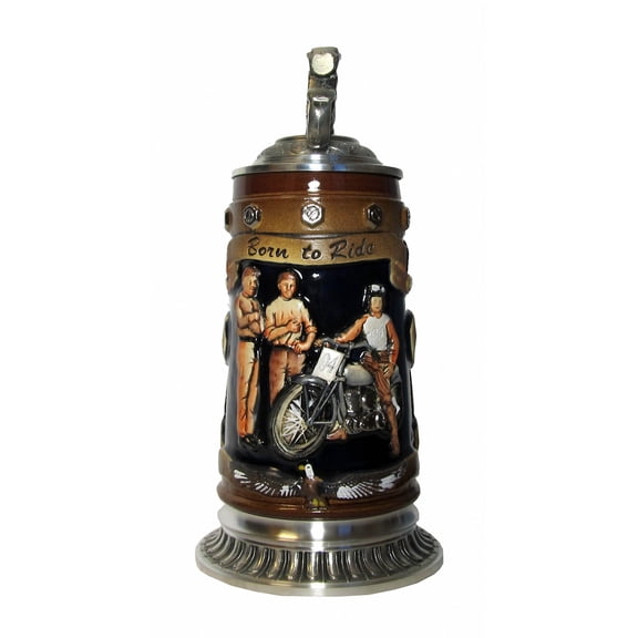 German Beer Stein born-to-ride stein 0.5 liter tankard, beer mug