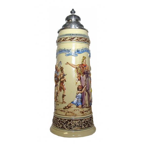 German Beer Stein, homeland in danger, limited edition of 2017, handpainted, pewter faconlid, 2,5 liter tankard, beer mug, Limitaet 2017
