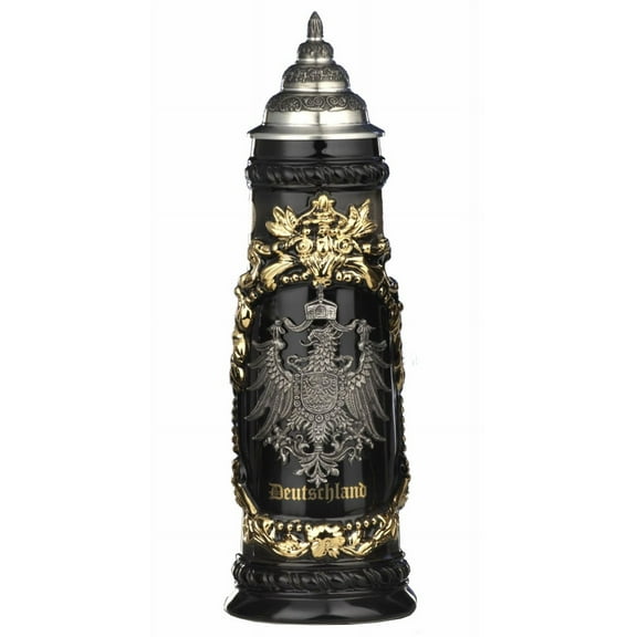 German Beer Stein large black Deutschland pewter eagle Stein 1 liter tankard, beer mug