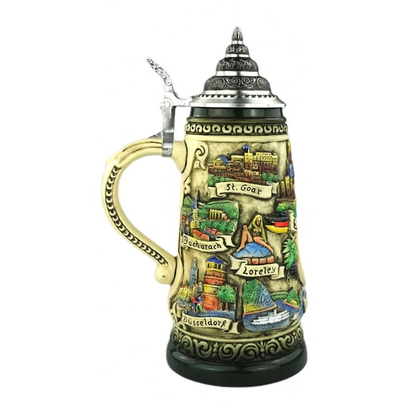 German Beer Stein rustic Deutschland the rhine river stein 0.5 liter tankard, beer mug