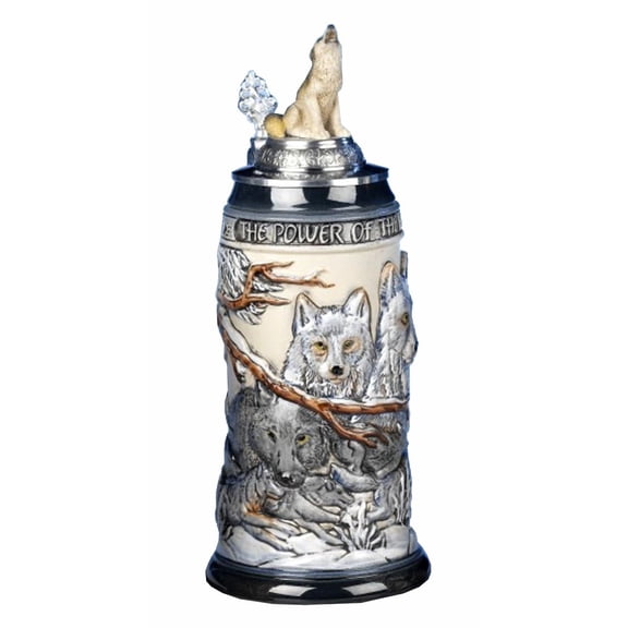 German Beer Stein the power of the Wolf Pack Relief Stein 0.5 liter tankard, beer mug KI 955-RUW 0,5L